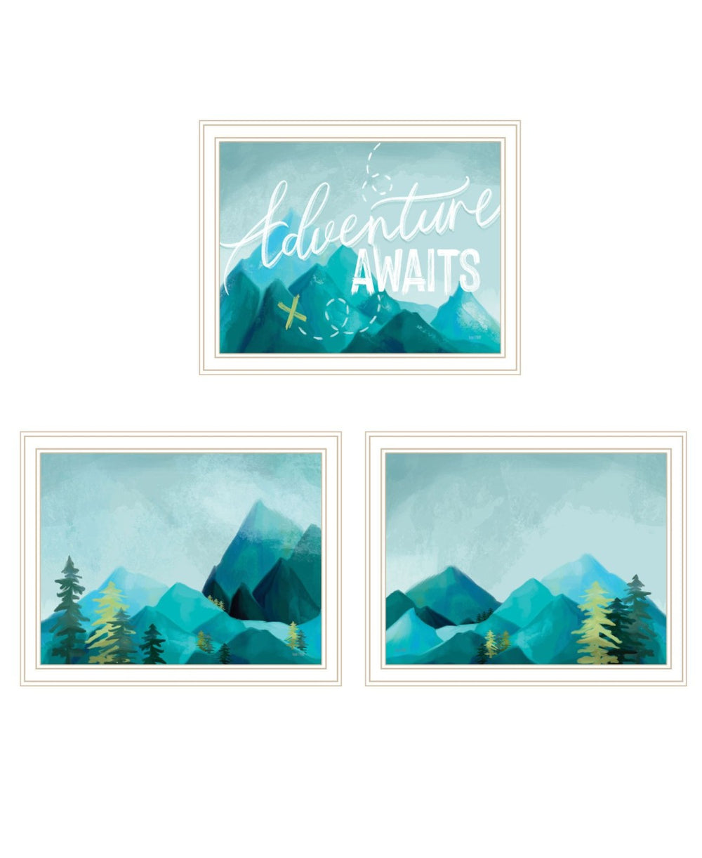 HomeRoots Set of Three "Adventure Awaits" Framed Wall Art - Bold, Contemporary Decor for Any Space! 568536