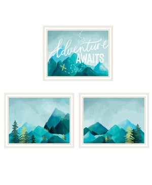 HomeRoots Set of Three "Adventure Awaits" Framed Wall Art - Bold, Contemporary Decor for Any Space! 568536