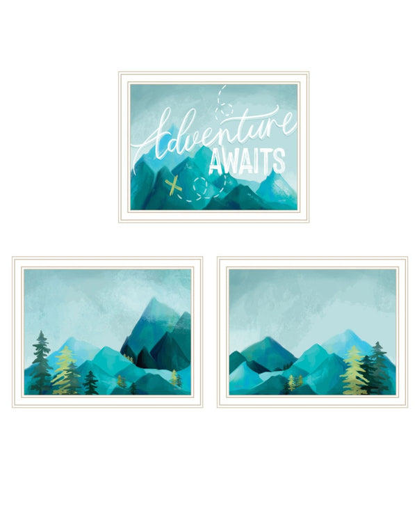 HomeRoots Set of Three "Adventure Awaits" Framed Wall Art - Bold, Contemporary Decor for Any Space! 568536