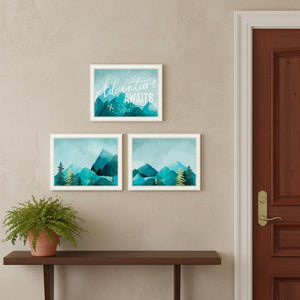 HomeRoots Set of Three "Adventure Awaits" Framed Wall Art - Bold, Contemporary Decor for Any Space! 568536