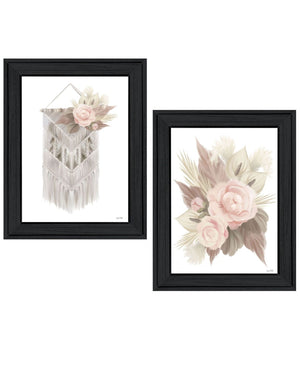 HomeRoots Set of Two Bohemian Macrame and Floral Framed Art Prints - Stylish Wall Decor for Any Room 568537