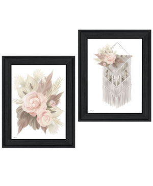 HomeRoots Set of Two Bohemian Macrame and Floral Framed Art Prints - Stylish Wall Decor for Any Room 568537