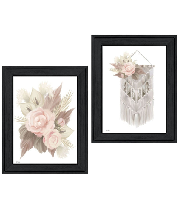HomeRoots Set of Two Bohemian Macrame and Floral Framed Art Prints - Stylish Wall Decor for Any Room 568537