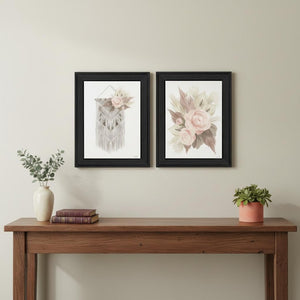 HomeRoots Set of Two Bohemian Macrame and Floral Framed Art Prints - Stylish Wall Decor for Any Room 568537