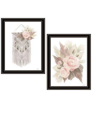 HomeRoots Set of Two Bohemian Macrame & Floral Art Prints in Black Frames for Stylish Home Décor Refresh 568538