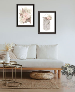 HomeRoots Set of Two Bohemian Macrame & Floral Art Prints in Black Frames for Stylish Home Décor Refresh 568538