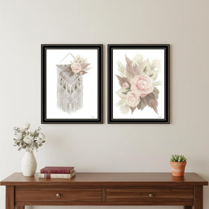 HomeRoots Set of Two Bohemian Macrame & Floral Art Prints in Black Frames for Stylish Home Décor Refresh 568538