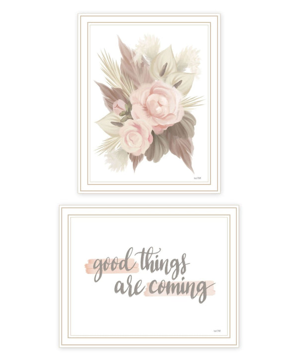 HomeRoots Set of Two Framed Wall Art Prints - "Good Things Are Coming" Uplifting Decor for Any Room 568541