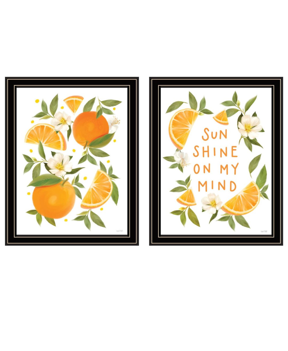HomeRoots Set of Two "Sunshine on My Mind - Oranges" Black Framed Wall Art for Vibrant Home Decor Style 568544