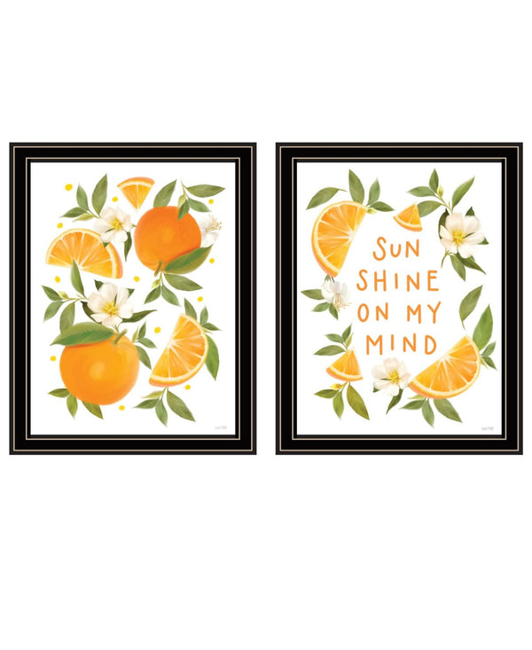 HomeRoots Set of Two "Sunshine on My Mind - Oranges" Black Framed Wall Art for Vibrant Home Decor Style 568544