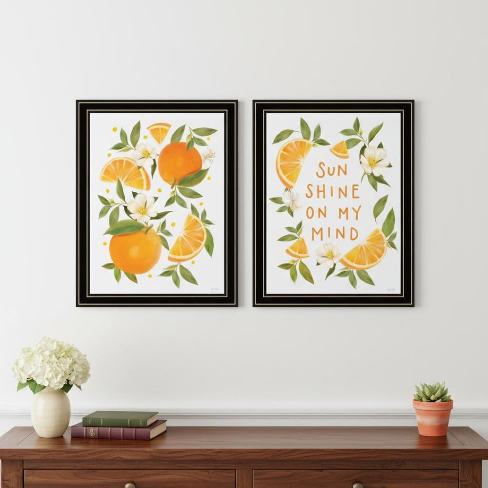 HomeRoots Set of Two "Sunshine on My Mind - Oranges" Black Framed Wall Art for Vibrant Home Decor Style 568544