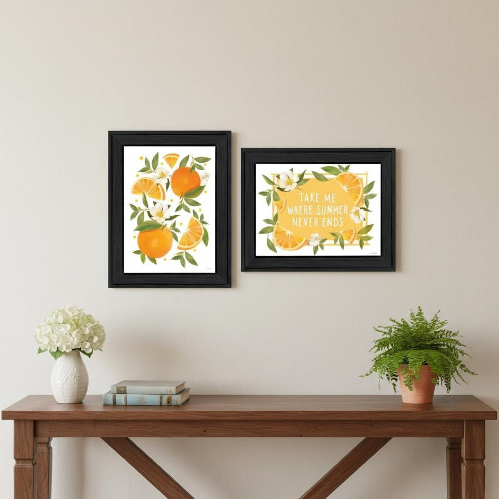 HomeRoots Set of Two Summer-Inspired Black Framed Wall Art Prints - Elevate Your Home Décor Effortlessly! 568546