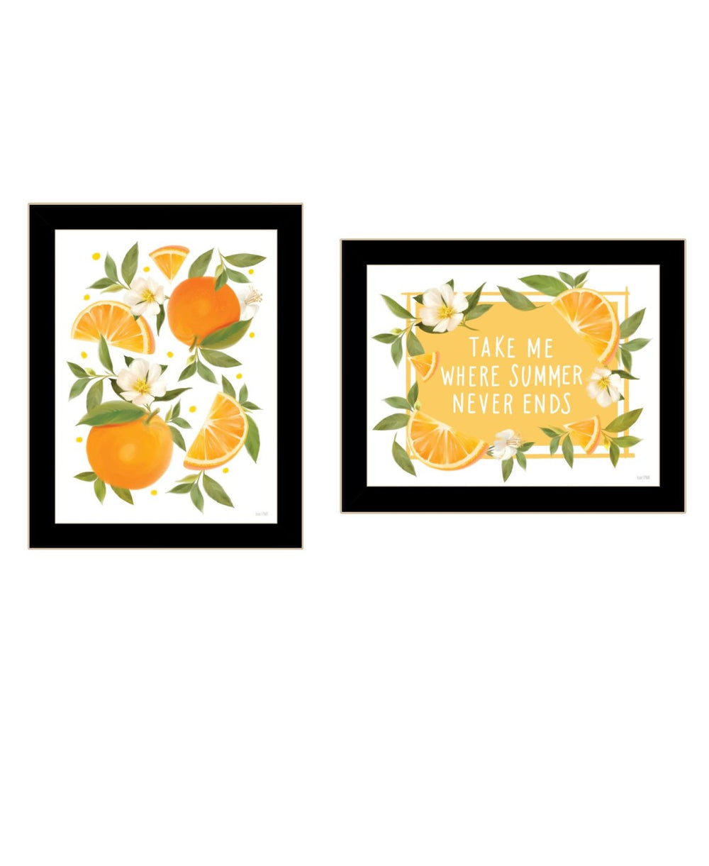 HomeRoots Set of Two Vibrant Summer-Inspired Framed Wall Art Prints in Sleek Black Frames for Any Room 568547