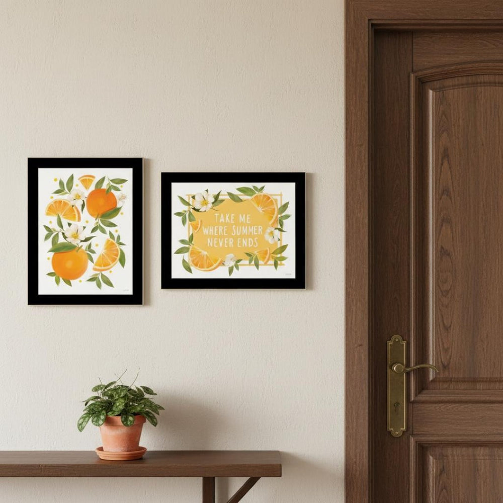 HomeRoots Set of Two Vibrant Summer-Inspired Framed Wall Art Prints in Sleek Black Frames for Any Room 568547