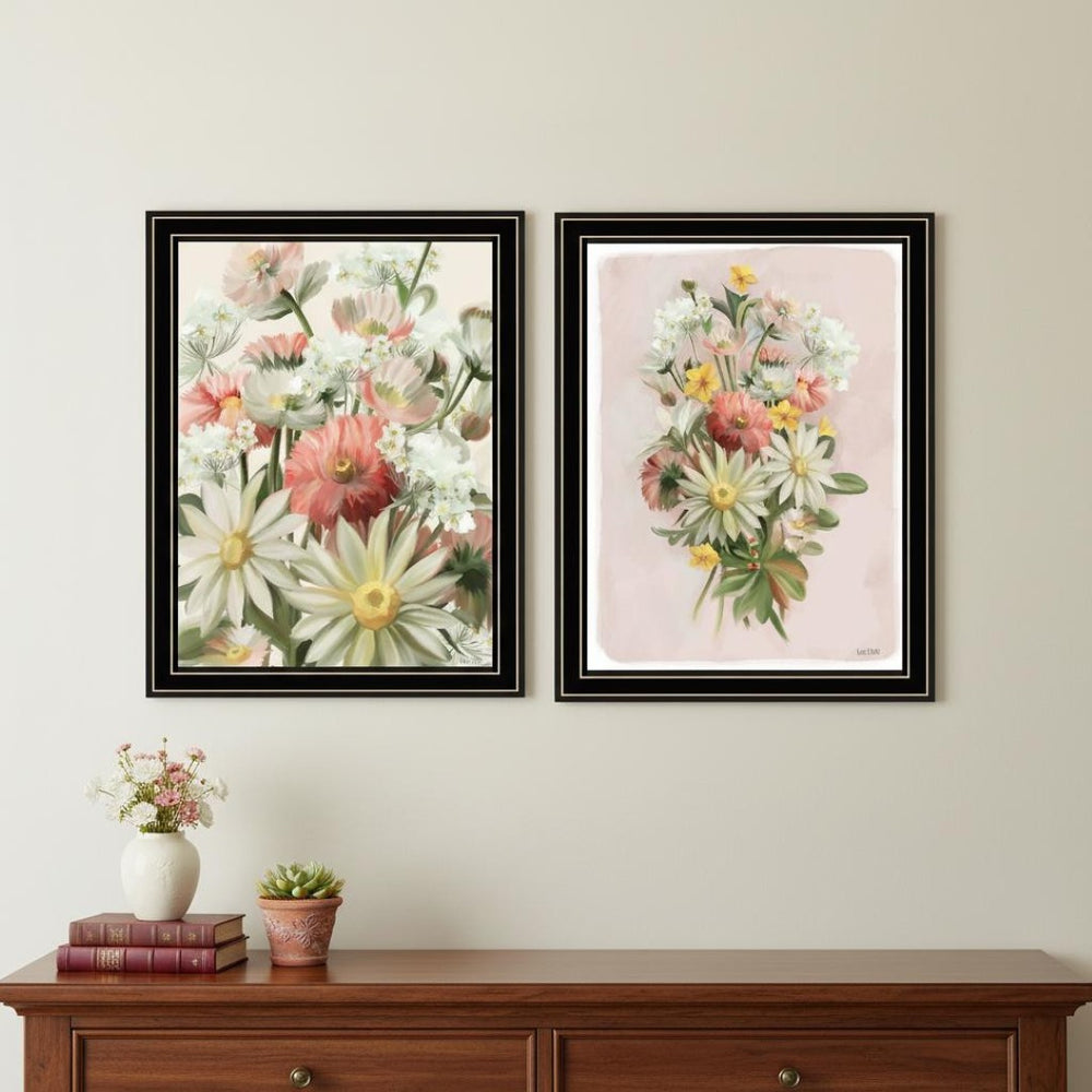 HomeRoots Set of Two Vibrant "Summer Wildflowers" Black Framed Wall Art for Stylish Home Décor Enhancements 568556