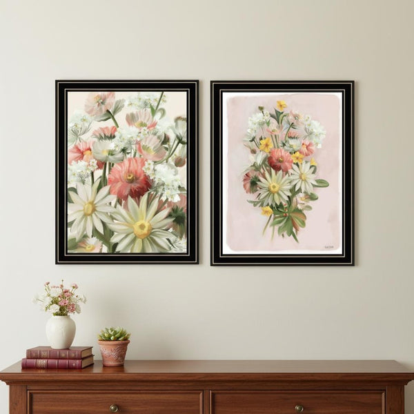 HomeRoots Set of Two Vibrant "Summer Wildflowers" Black Framed Wall Art for Stylish Home Décor Enhancements 568556