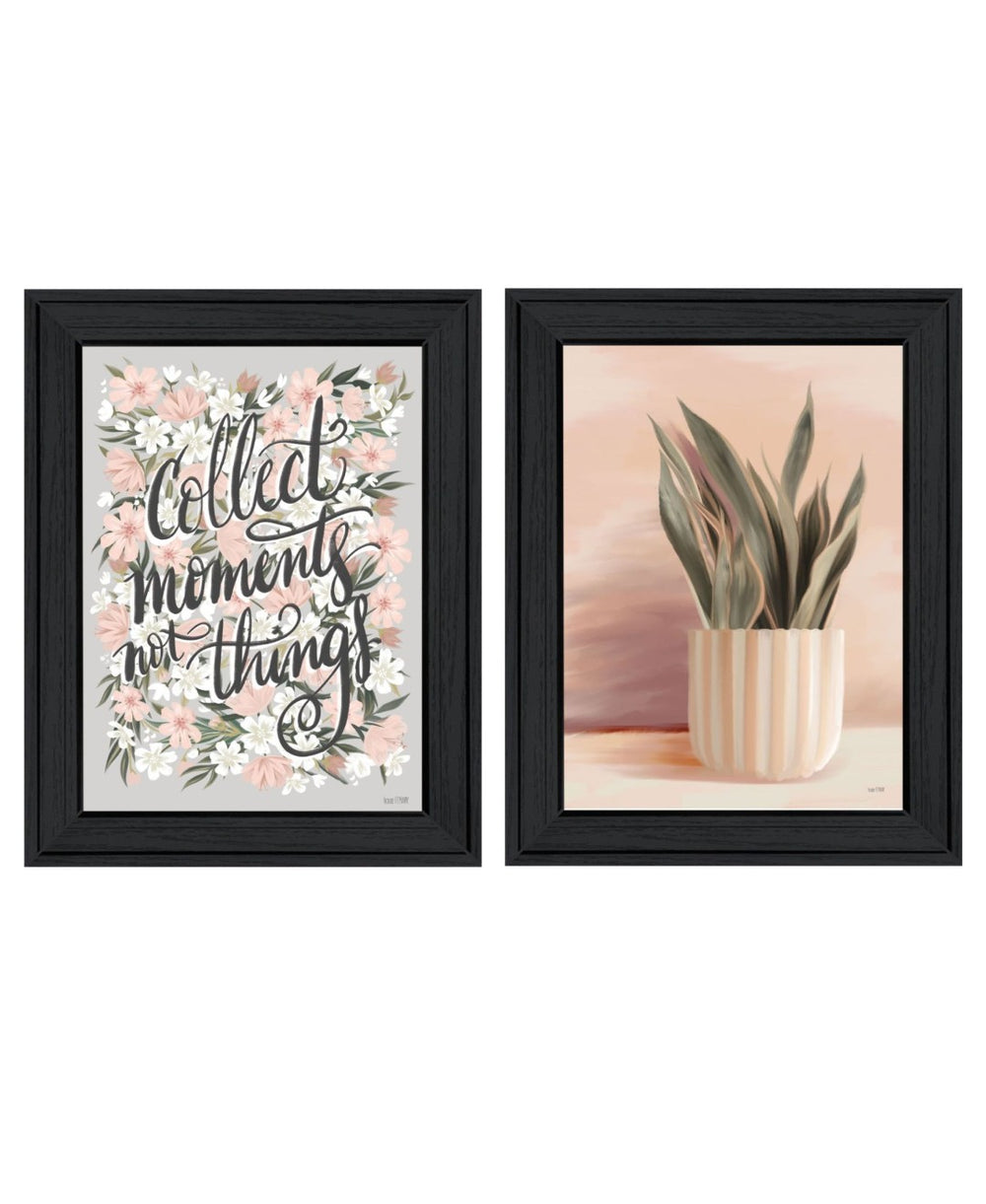 HomeRoots Set of Two Motivational "Collect Moments Not Things" Black Framed Wall Art for Home Decor 568558