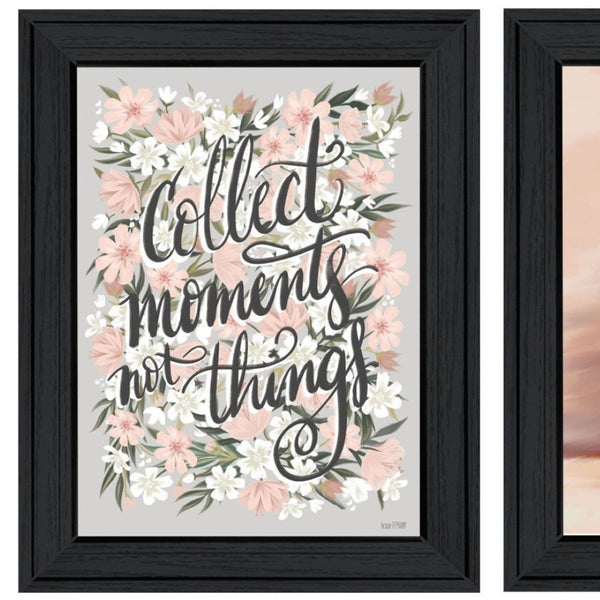 HomeRoots Set of Two Motivational "Collect Moments Not Things" Black Framed Wall Art for Home Decor 568558