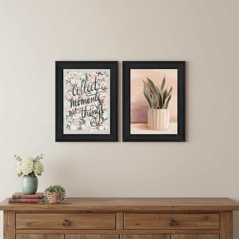 HomeRoots Set of Two Motivational "Collect Moments Not Things" Black Framed Wall Art for Home Decor 568558