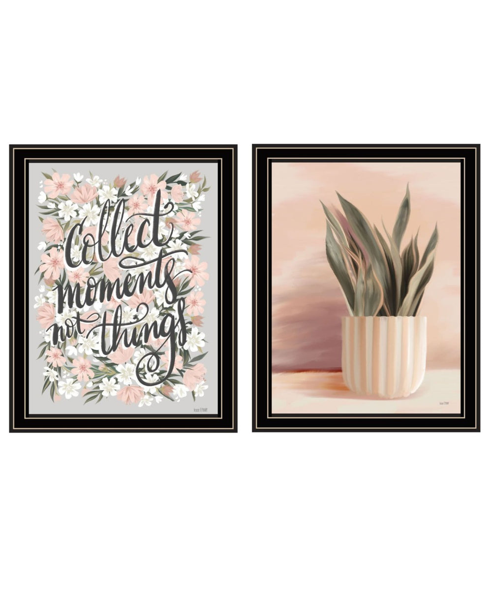 HomeRoots Set of Two Modern Black Framed Wall Art Prints - "Collect Moments Not Things" Chic Decor 568559