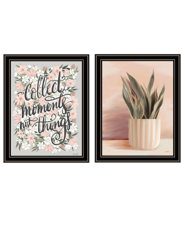 HomeRoots Set of Two Modern Black Framed Wall Art Prints - "Collect Moments Not Things" Chic Decor 568559