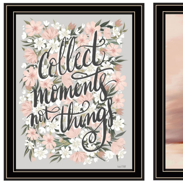 HomeRoots Set of Two Modern Black Framed Wall Art Prints - "Collect Moments Not Things" Chic Decor 568559
