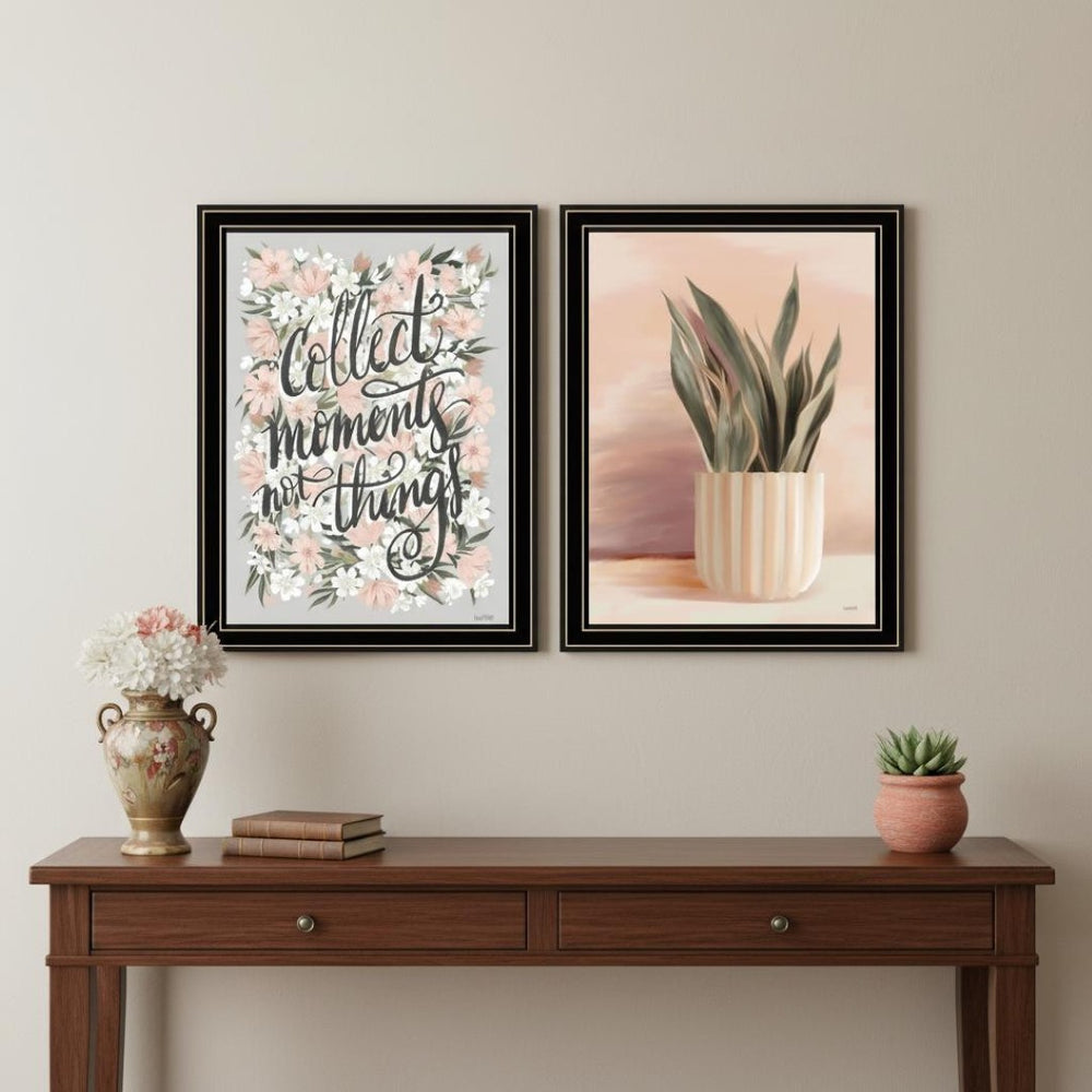 HomeRoots Set of Two Modern Black Framed Wall Art Prints - "Collect Moments Not Things" Chic Decor 568559