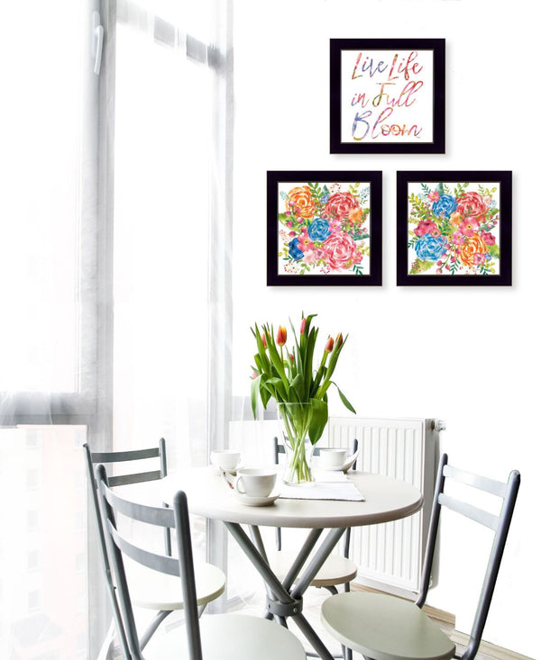 HomeRoots Set of Three "Live Life in FULL Bloom!" Framed Wall Art Prints for Uplifting Home Decor Style 568568