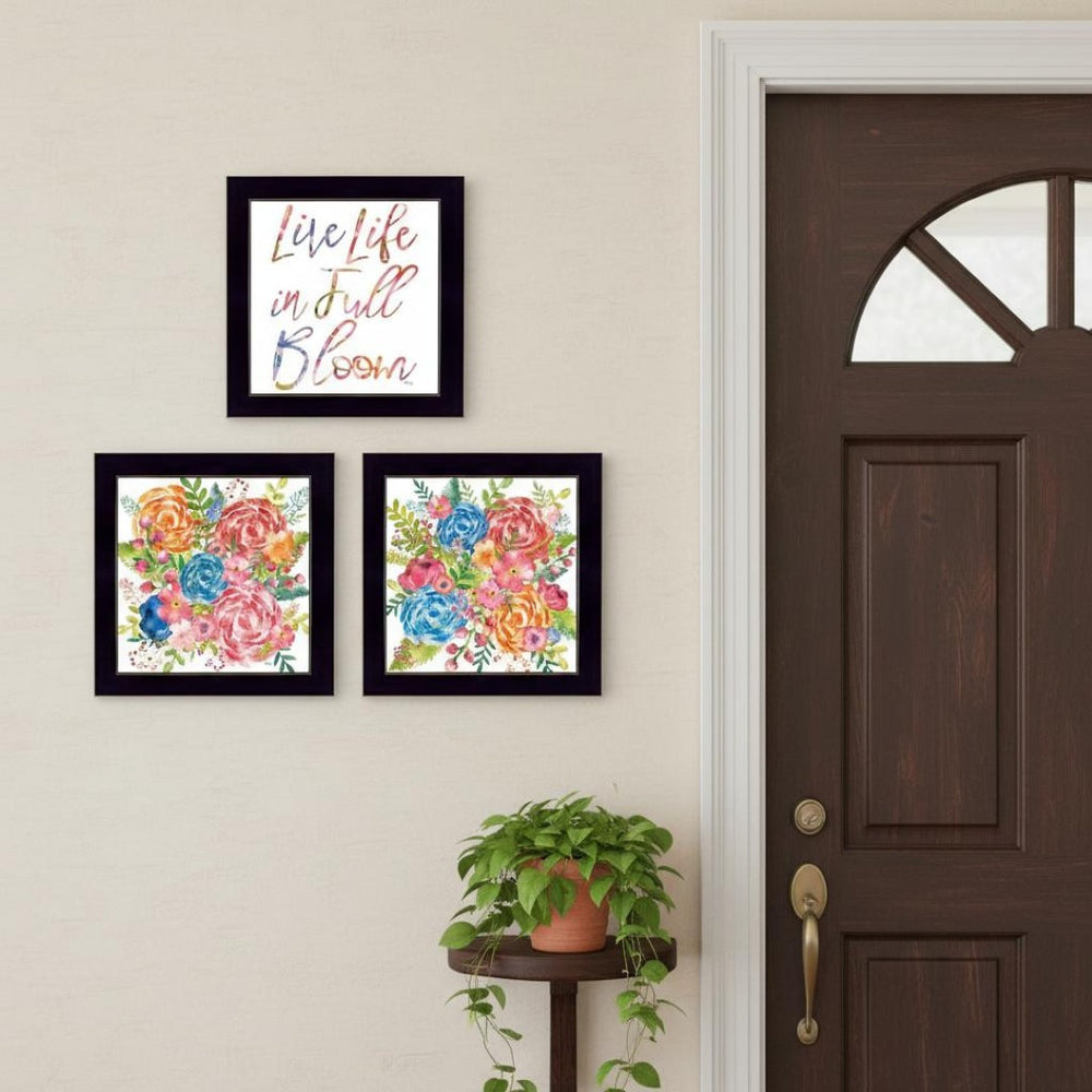 HomeRoots Set of Three "Live Life in FULL Bloom!" Framed Wall Art Prints for Uplifting Home Decor Style 568568