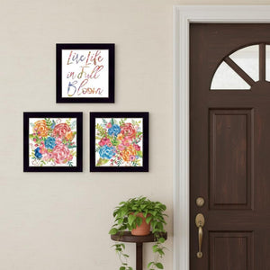 HomeRoots Set of Three "Live Life in FULL Bloom!" Framed Wall Art Prints for Uplifting Home Decor Style 568568