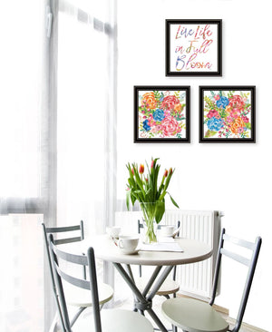 HomeRoots Set of Three "Live Life in FULL Bloom!" Framed Floral Wall Art for Vibrant Home Décor Display 568569