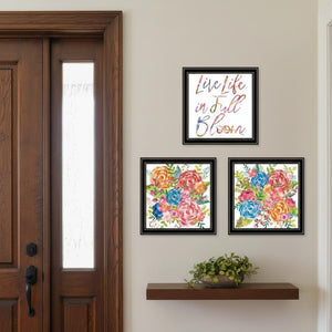 HomeRoots Set of Three "Live Life in FULL Bloom!" Framed Floral Wall Art for Vibrant Home Décor Display 568569