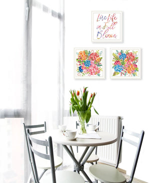 HomeRoots Set of Three Uplifting "Live Life in FULL Bloom!" Framed Floral Art Prints for Vibrant Decor 568570