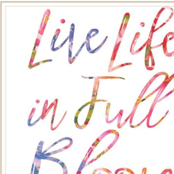 HomeRoots Set of Three Uplifting "Live Life in FULL Bloom!" Framed Floral Art Prints for Vibrant Decor 568570