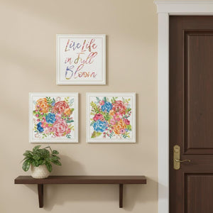 HomeRoots Set of Three Uplifting "Live Life in FULL Bloom!" Framed Floral Art Prints for Vibrant Decor 568570