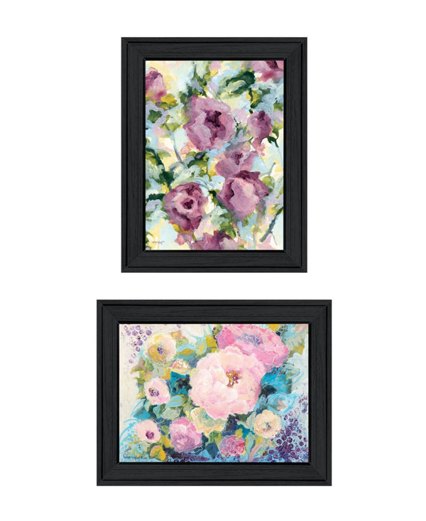 HomeRoots Set of Two Abstract Floral Prints in Black Frames - Modern Wall Art for Elegant Home Decor 568571