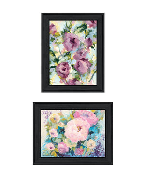 HomeRoots Set of Two Abstract Floral Prints in Black Frames - Modern Wall Art for Elegant Home Decor 568571