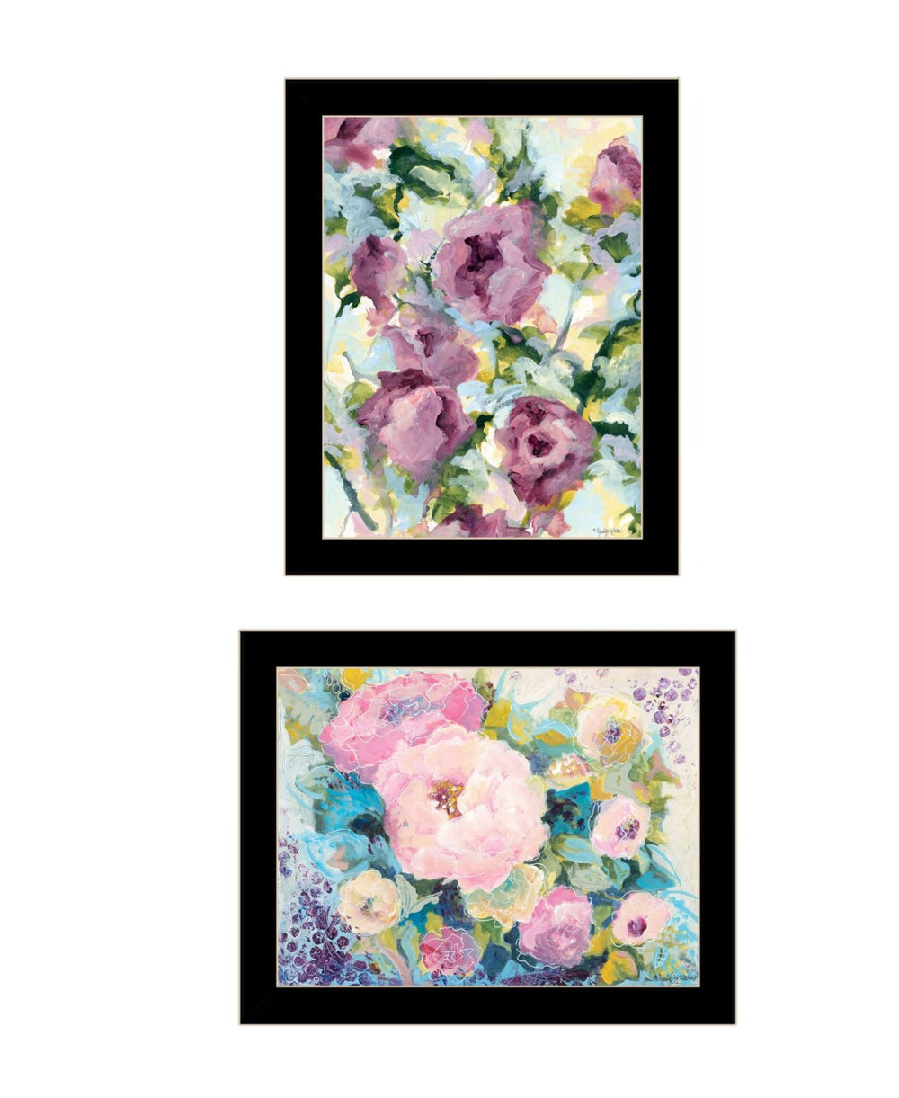 HomeRoots Set of Two Stunning Abstract Floral Prints in Black Frames – Modern Wall Art for Elegant Décor 568572