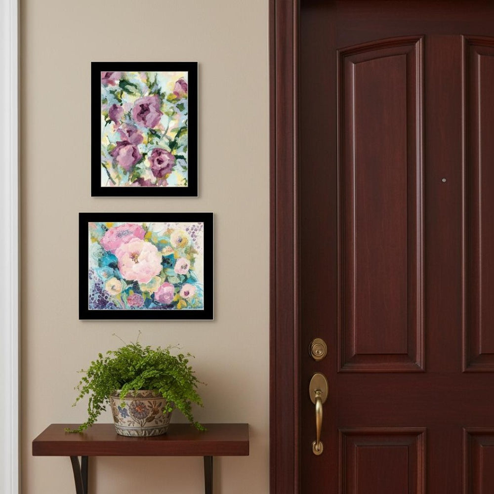 HomeRoots Set of Two Stunning Abstract Floral Prints in Black Frames – Modern Wall Art for Elegant Décor 568572