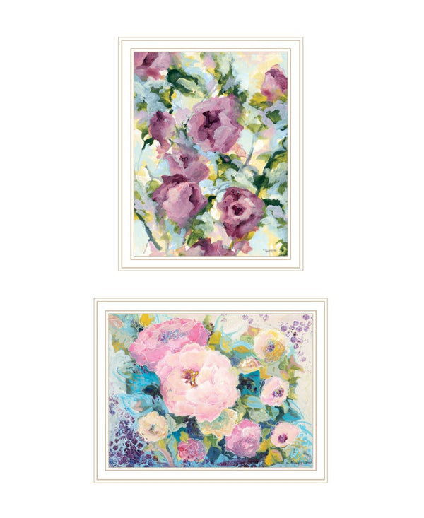 HomeRoots Set of Two Abstract Floral Prints in White Frames - Vibrant, Modern Wall Art for Home Decor 568574