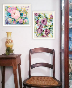 HomeRoots Set of Two Abstract Floral Prints in White Frames - Vibrant, Modern Wall Art for Home Decor 568574