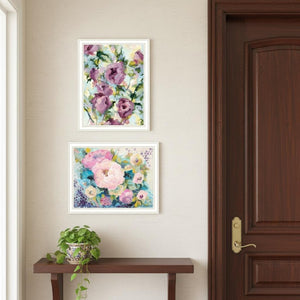 HomeRoots Set of Two Abstract Floral Prints in White Frames - Vibrant, Modern Wall Art for Home Decor 568574