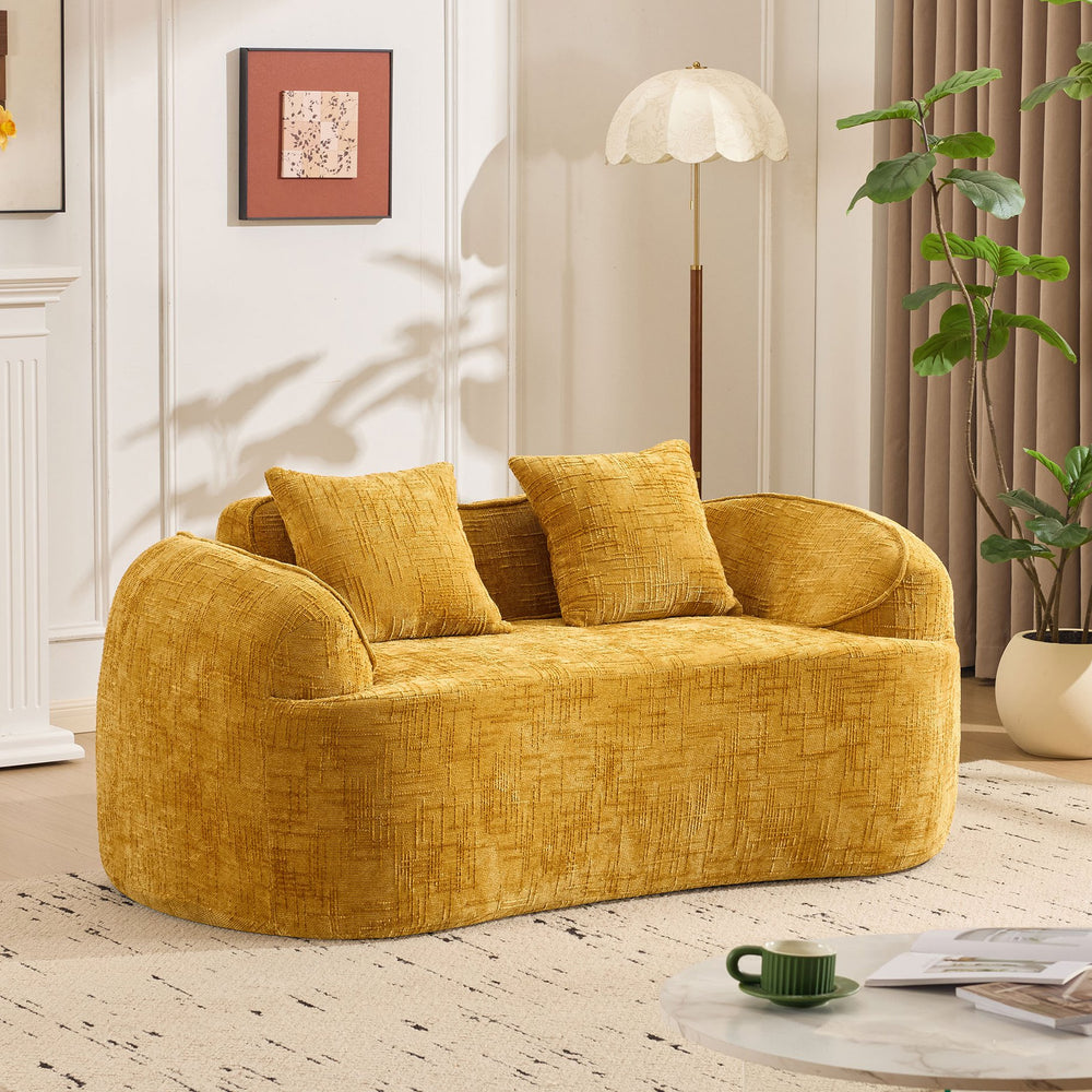 English Elm Yellow Curved Two-Person Compressed Sofa with Chenille Fabric, Spring Support, 2 Pillows, No-Assembly W3612P350748