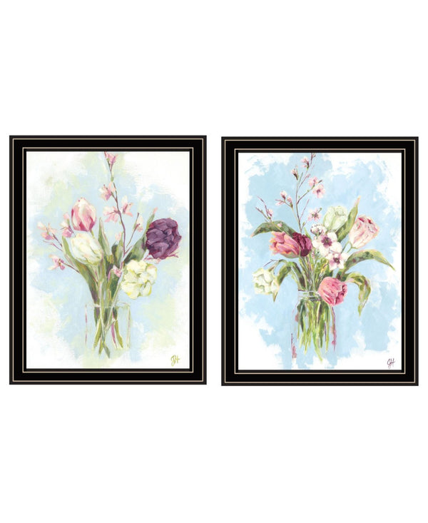 HomeRoots Set of Two Floral Prints in Black Frames - Country Charm Wall Art for Home Décor & Styling 568577