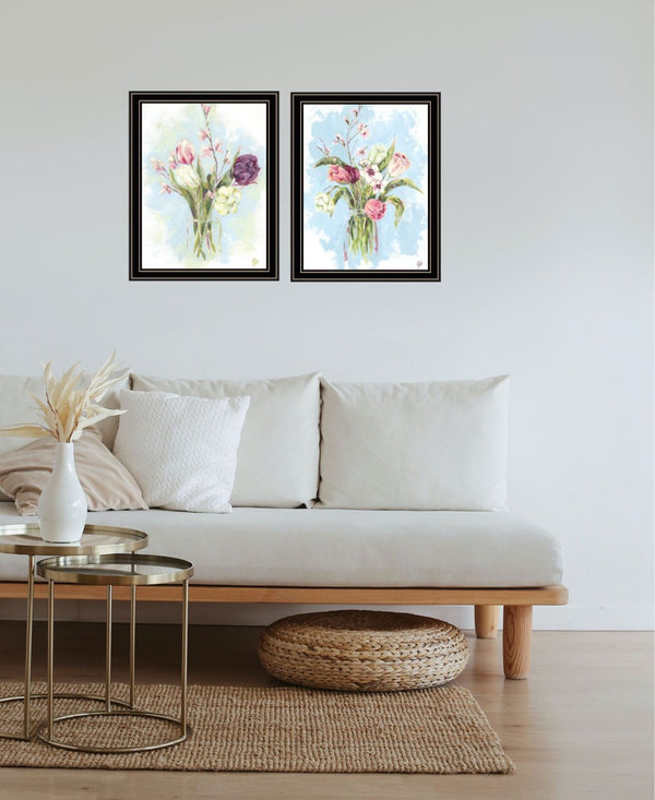 HomeRoots Set of Two Floral Prints in Black Frames - Country Charm Wall Art for Home Décor & Styling 568577