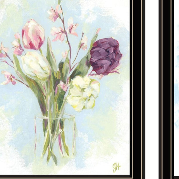 HomeRoots Set of Two Floral Prints in Black Frames - Country Charm Wall Art for Home Décor & Styling 568577