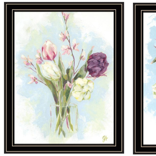 HomeRoots Set of Two Floral Prints in Black Frames - Country Charm Wall Art for Home Décor & Styling 568577