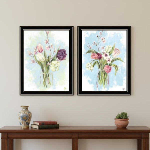 HomeRoots Set of Two Floral Prints in Black Frames - Country Charm Wall Art for Home Décor & Styling 568577