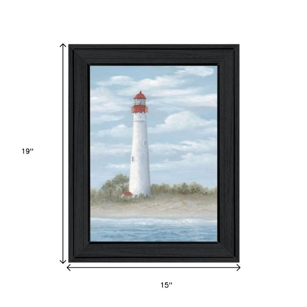 HomeRoots Set of Two Coastal Cape May Lighthouse & Palm Tree Framed Wall Art - Beachy Home Decor Prints 568579