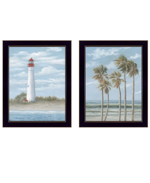 HomeRoots Set of Two Coastal Cape May Lighthouse & Palm Trees Framed Wall Art - Stylish Beach Decor 568580